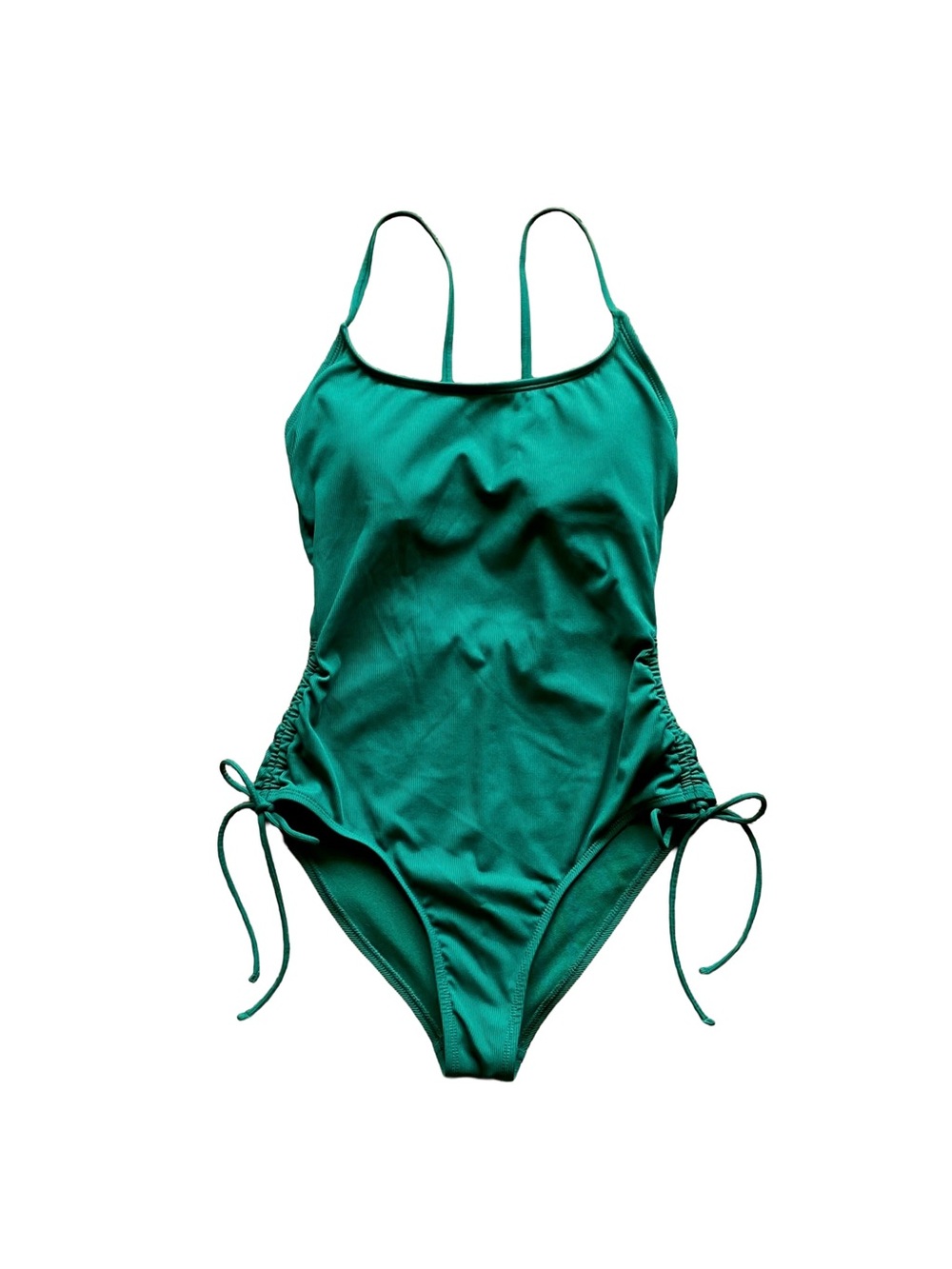 Emerald Green Ruched One Piece Swimsuit Adjustable Side Ties Size XS